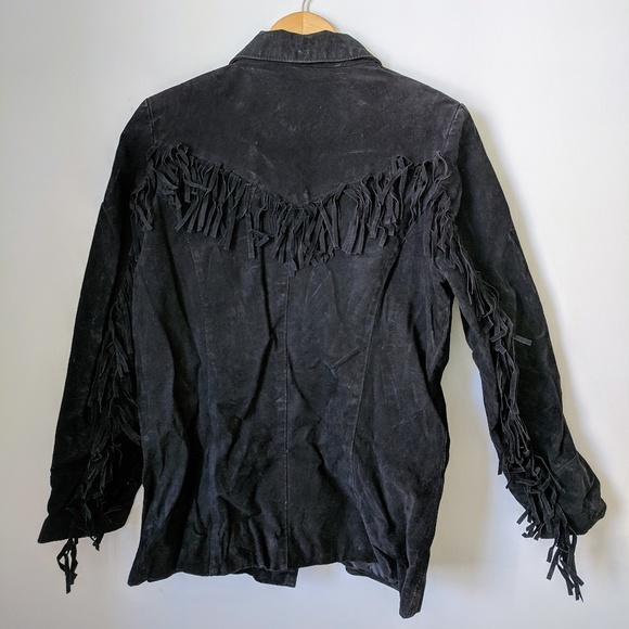Vintage Denim&Co Black Suede Fringe Jacket - Picture 2 of 3